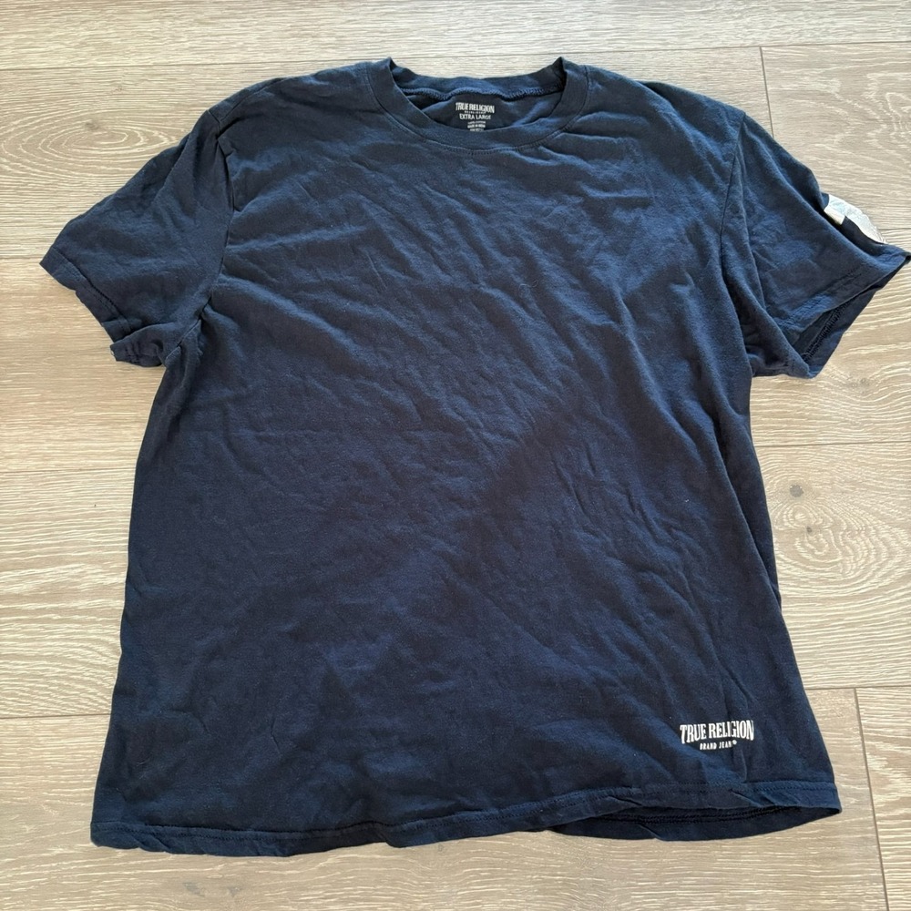 True Religion Mens Navy Blue Short Sleeve Casual Cotton Comfy T-Shirt Size XL‎